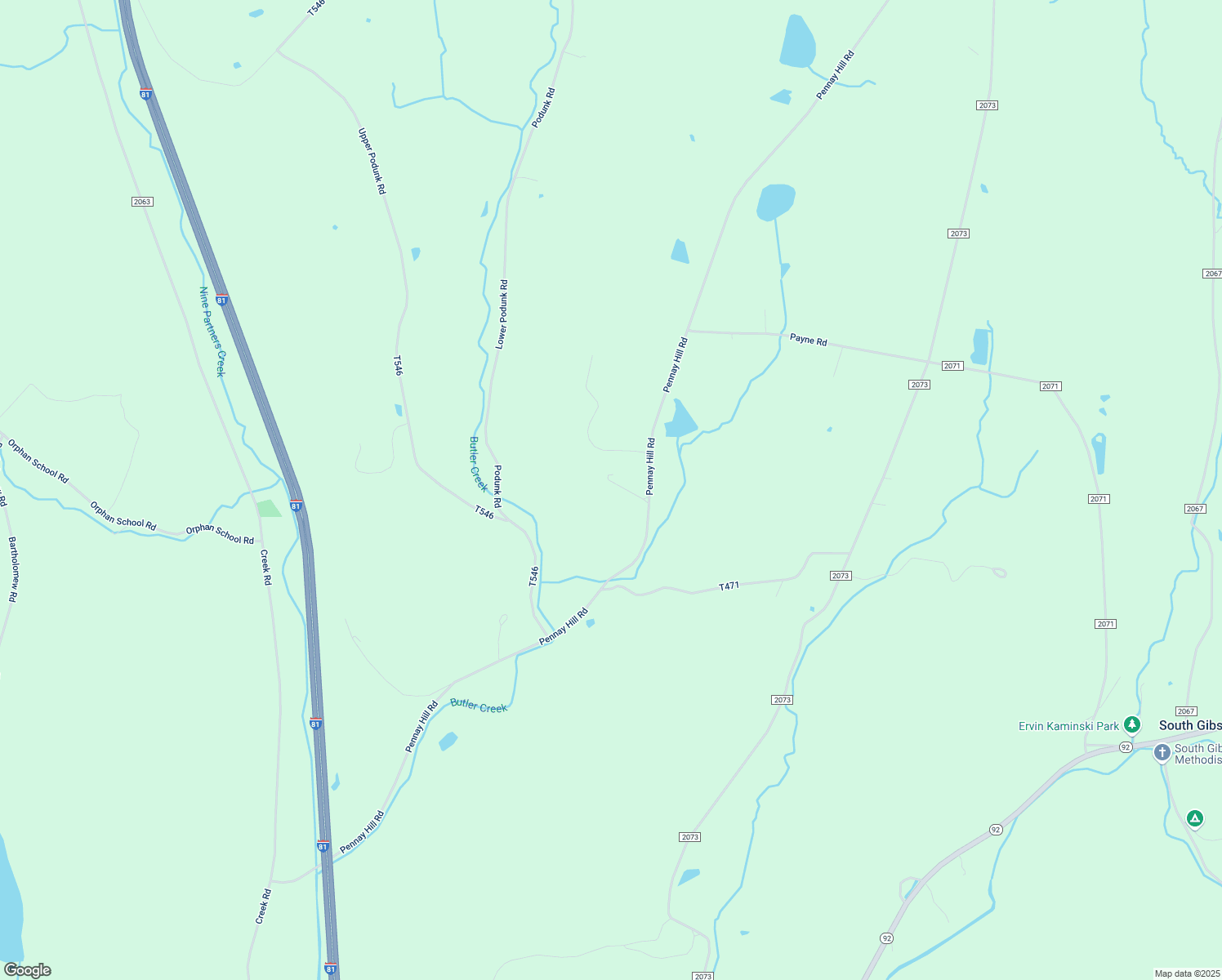 map of restaurants, bars, coffee shops, grocery stores, and more near Penney Hill Road in Kingsley
