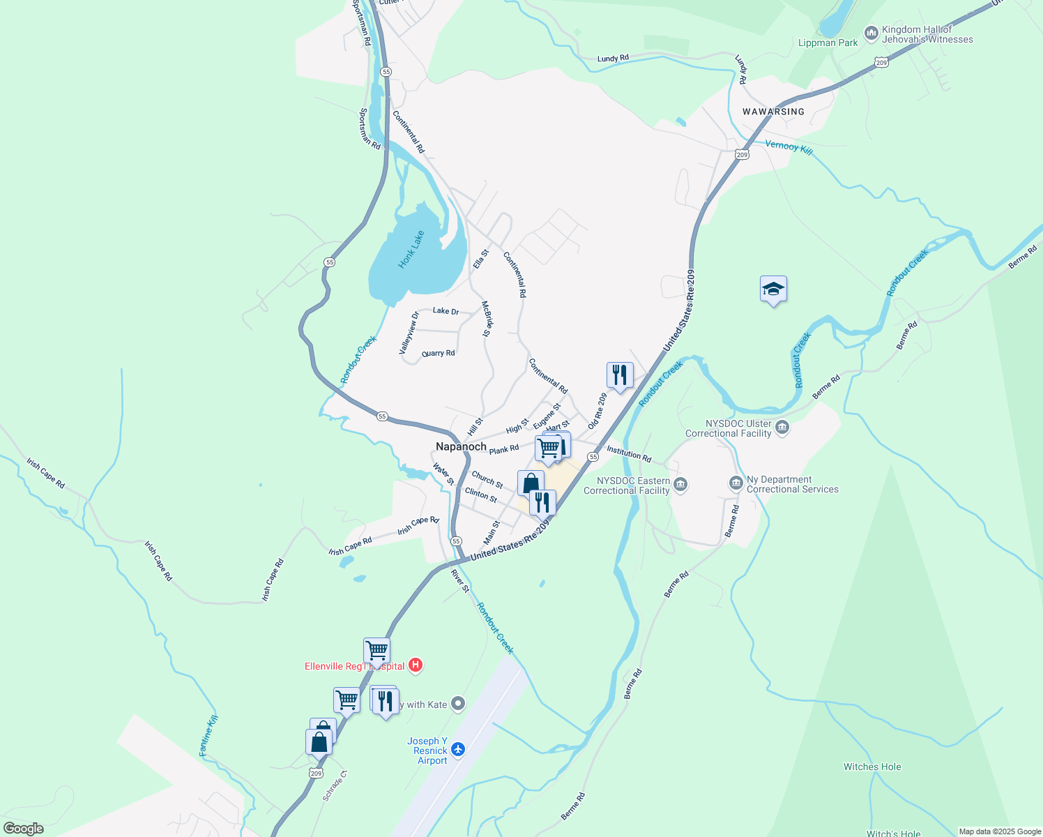 map of restaurants, bars, coffee shops, grocery stores, and more near 41 High Street in Napanoch