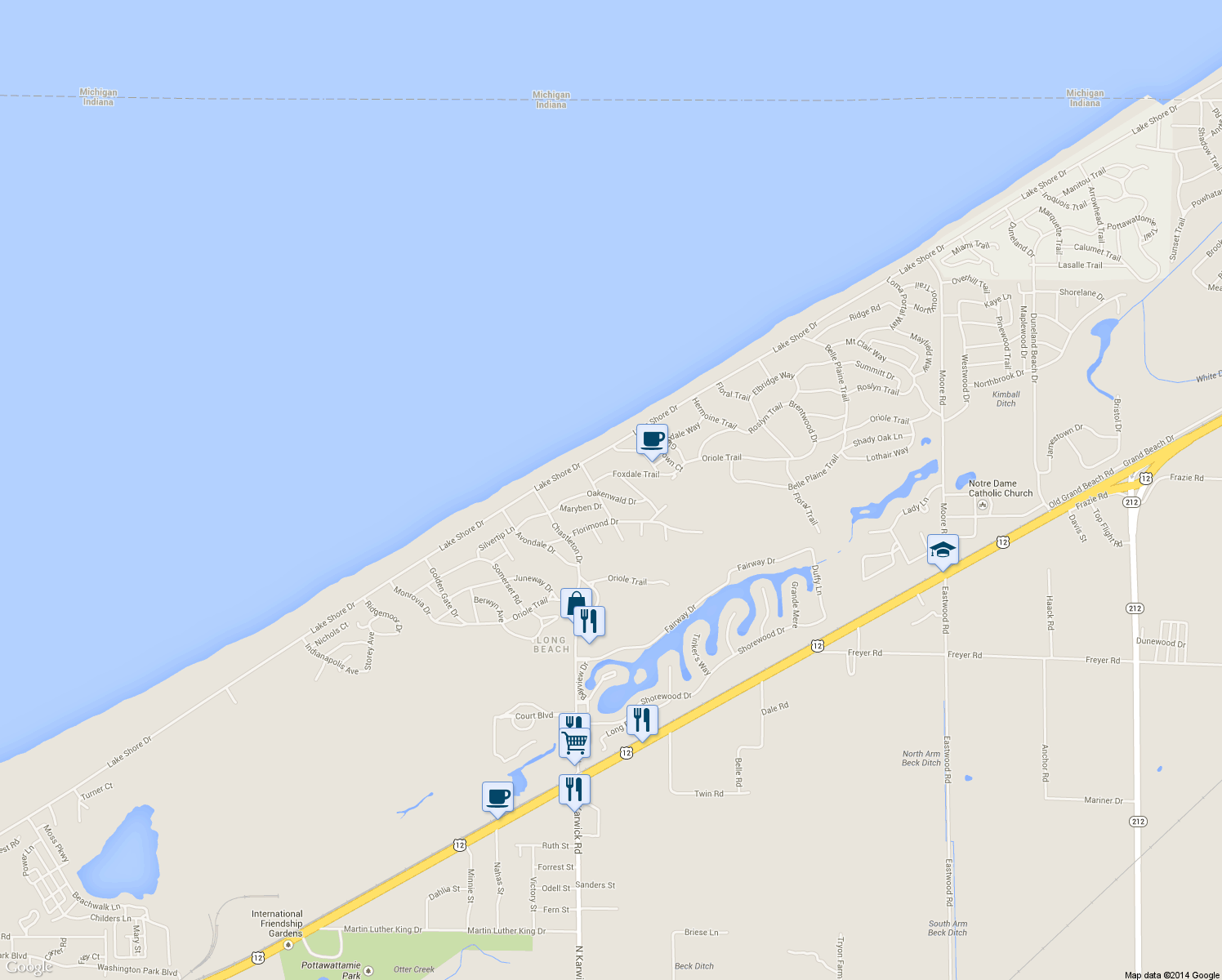 map of restaurants, bars, coffee shops, grocery stores, and more near 2305 Hazeltine Drive in Long Beach