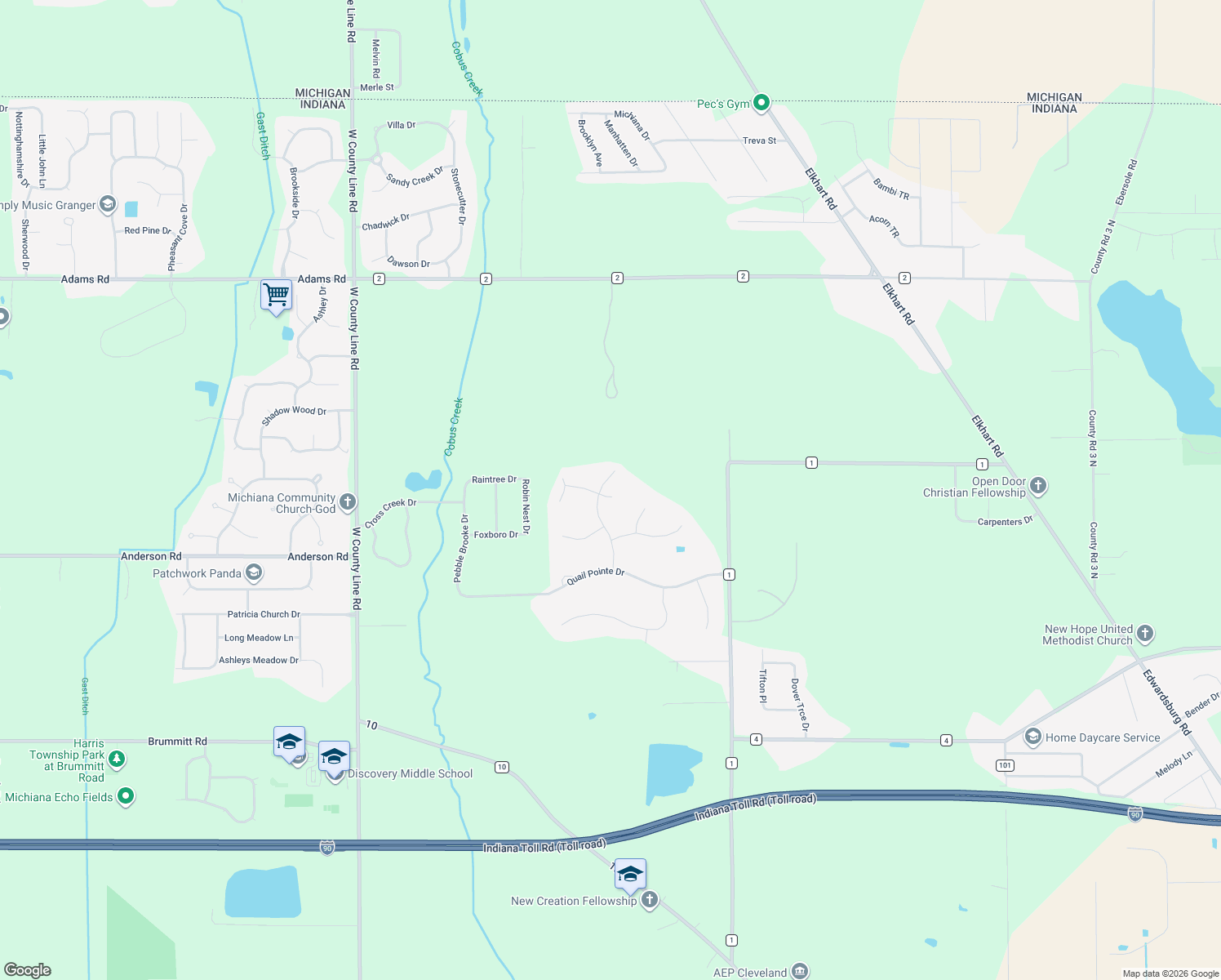map of restaurants, bars, coffee shops, grocery stores, and more near 30315 Copperfield Ln in Granger
