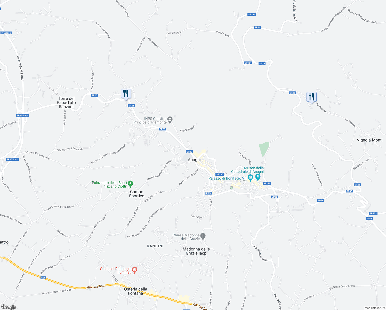 map of restaurants, bars, coffee shops, grocery stores, and more near 96 Viale Regina Margherita in Anagni