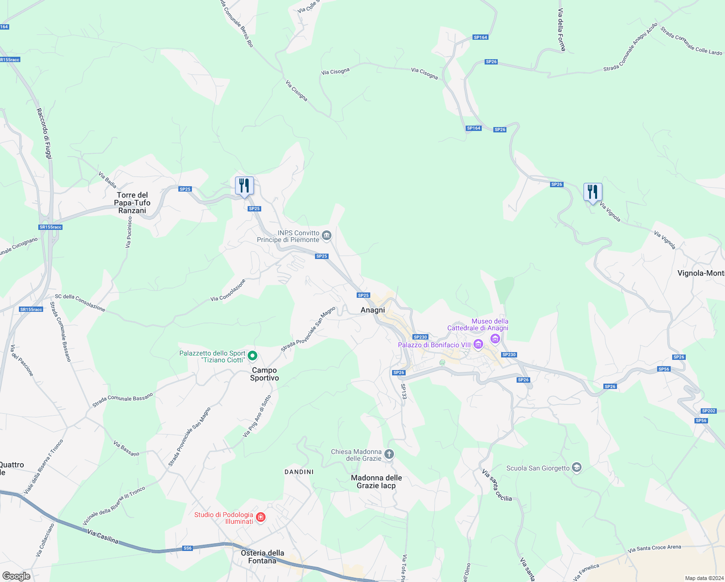 map of restaurants, bars, coffee shops, grocery stores, and more near 96 Viale Regina Margherita in Anagni