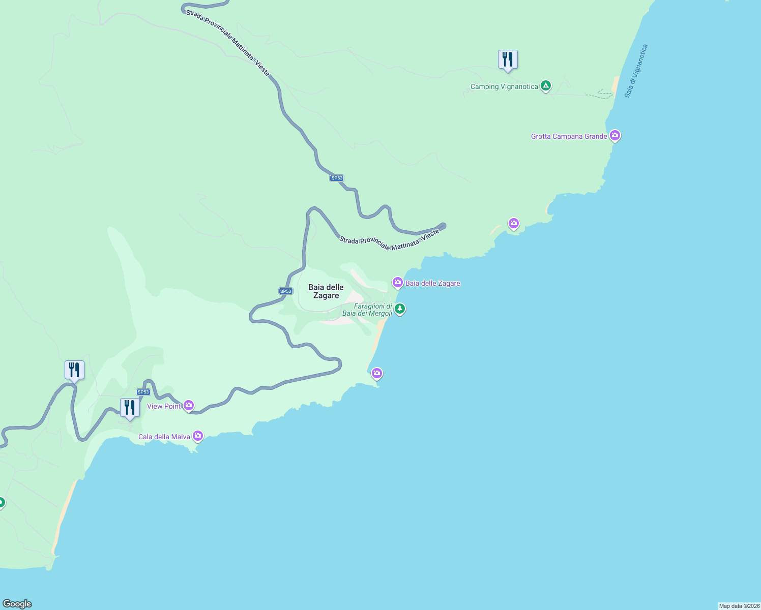 map of restaurants, bars, coffee shops, grocery stores, and more near Unnamed Road in Provincia di Foggia