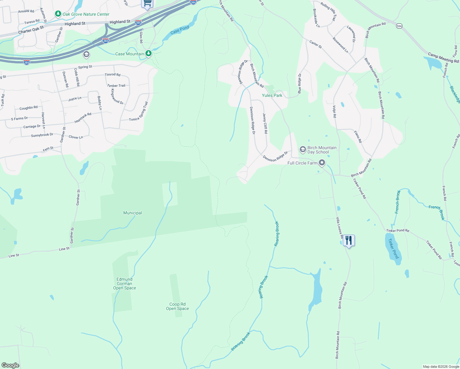 map of restaurants, bars, coffee shops, grocery stores, and more near 106 Rock Ridge Road in Manchester