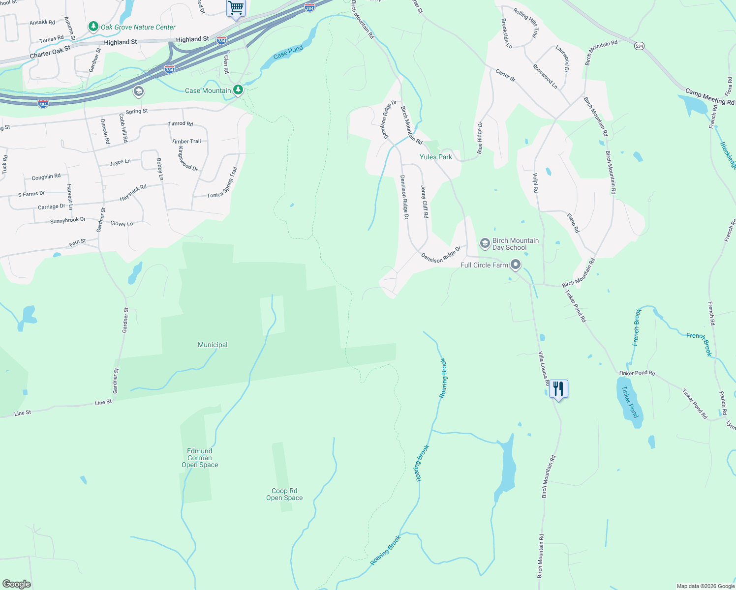 map of restaurants, bars, coffee shops, grocery stores, and more near 106 Rock Ridge Road in Manchester