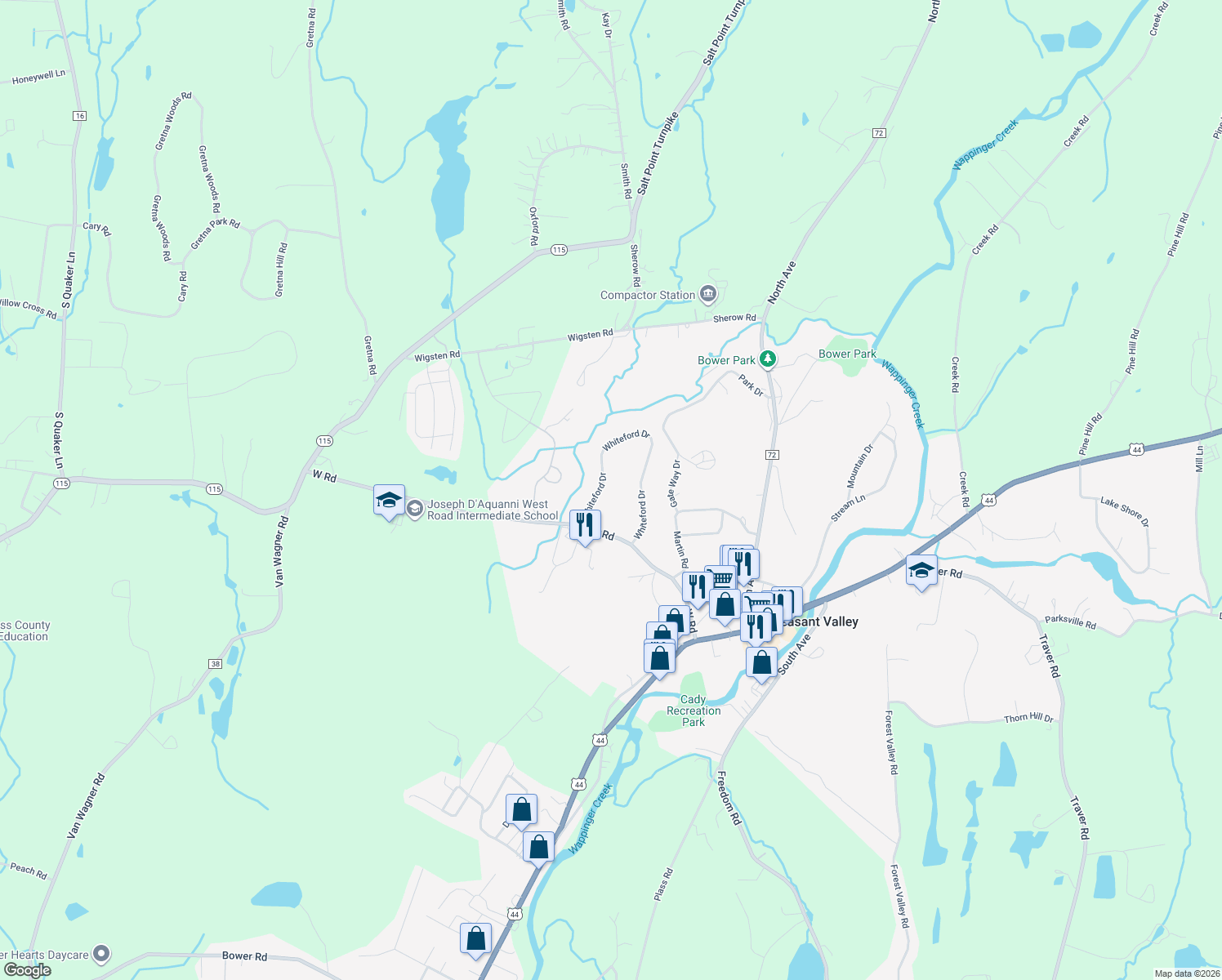 map of restaurants, bars, coffee shops, grocery stores, and more near 22 Whiteford Dr in Pleasant Valley