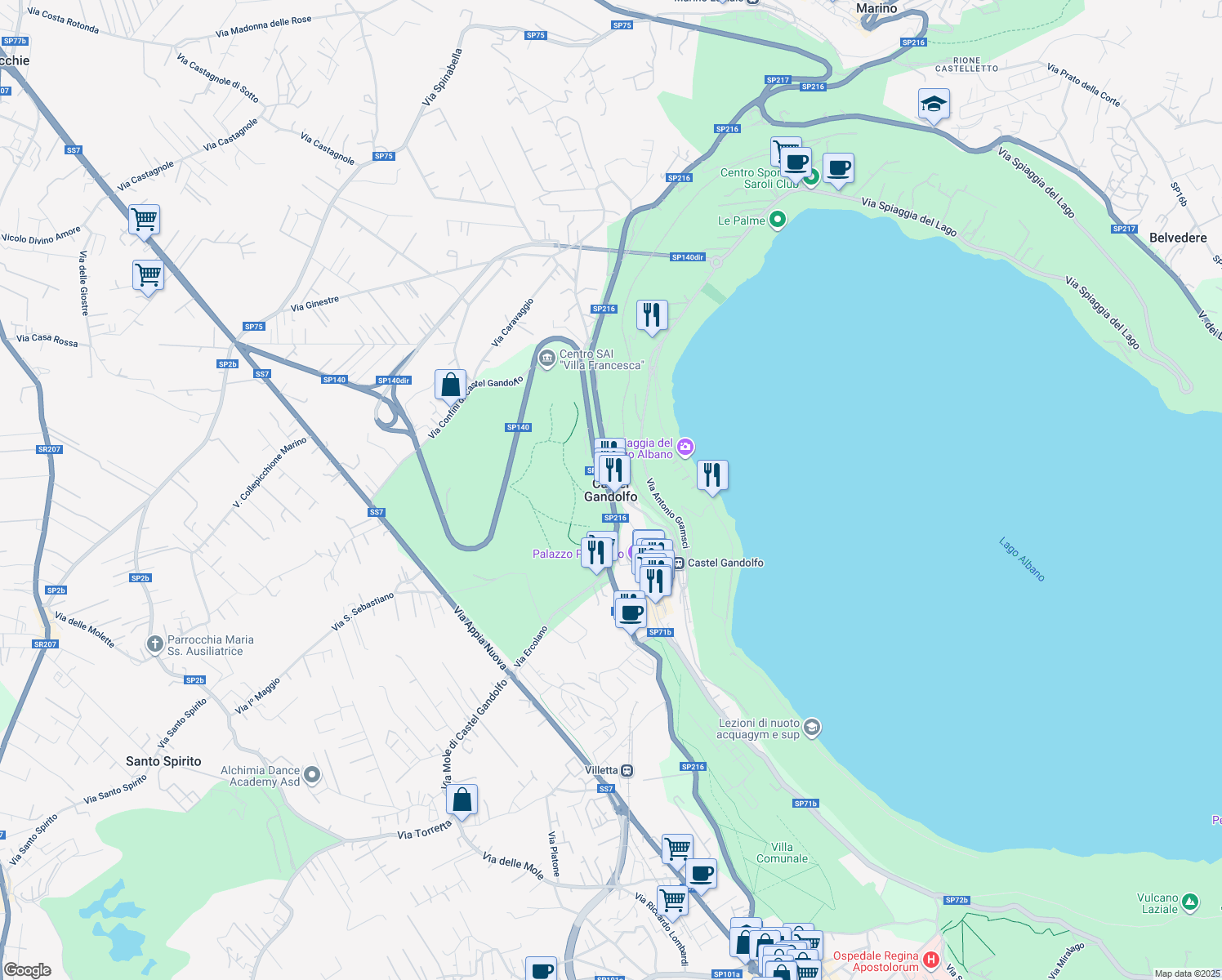 map of restaurants, bars, coffee shops, grocery stores, and more near in Castel Gandolfo