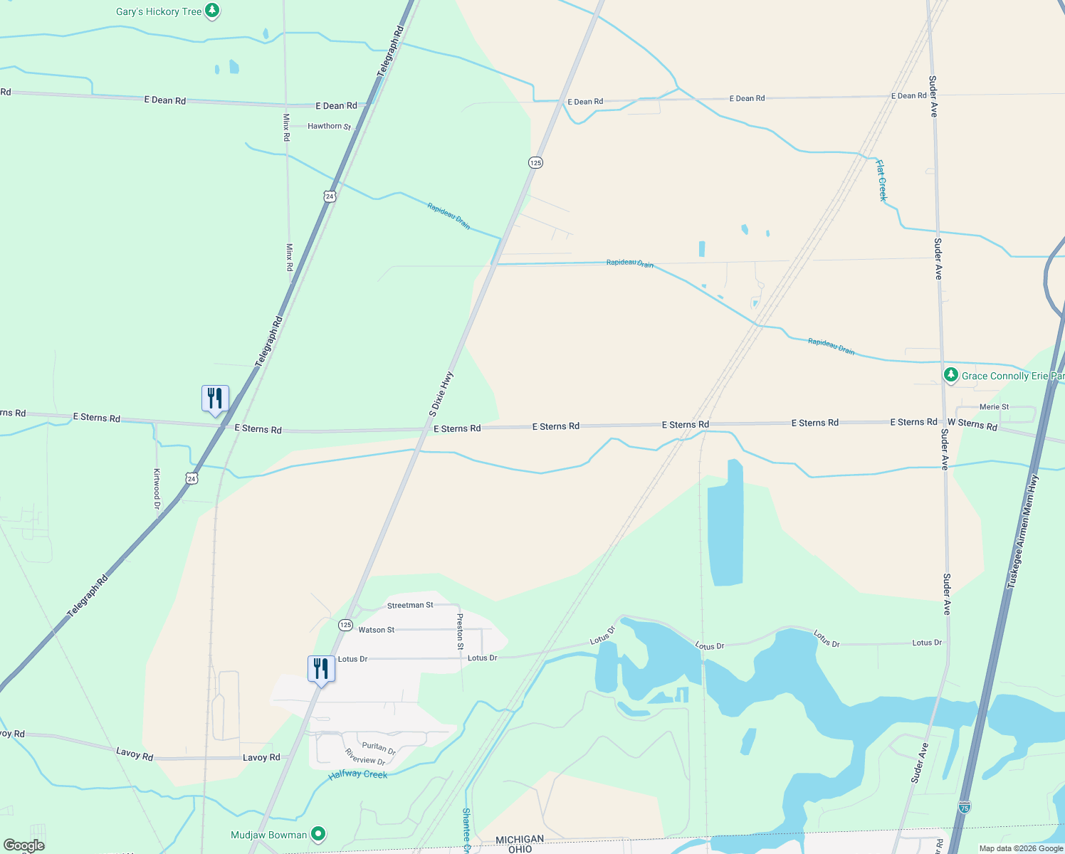 map of restaurants, bars, coffee shops, grocery stores, and more near 1483 East Sterns Road in Erie