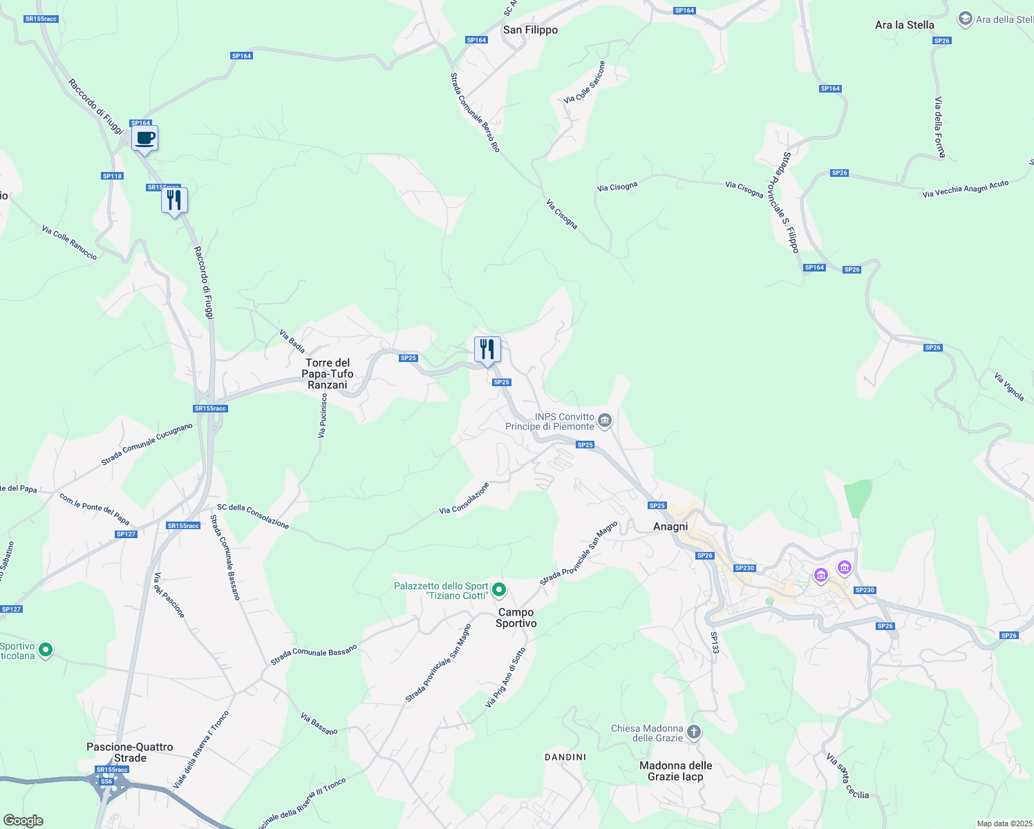 map of restaurants, bars, coffee shops, grocery stores, and more near 20 Via Cerere Navicella in Anagni