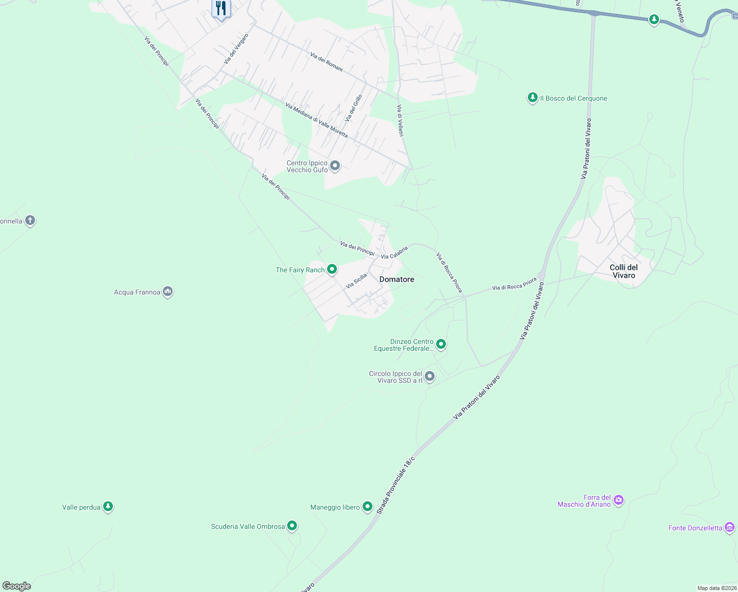map of restaurants, bars, coffee shops, grocery stores, and more near 8 Via Calabria in Domatore