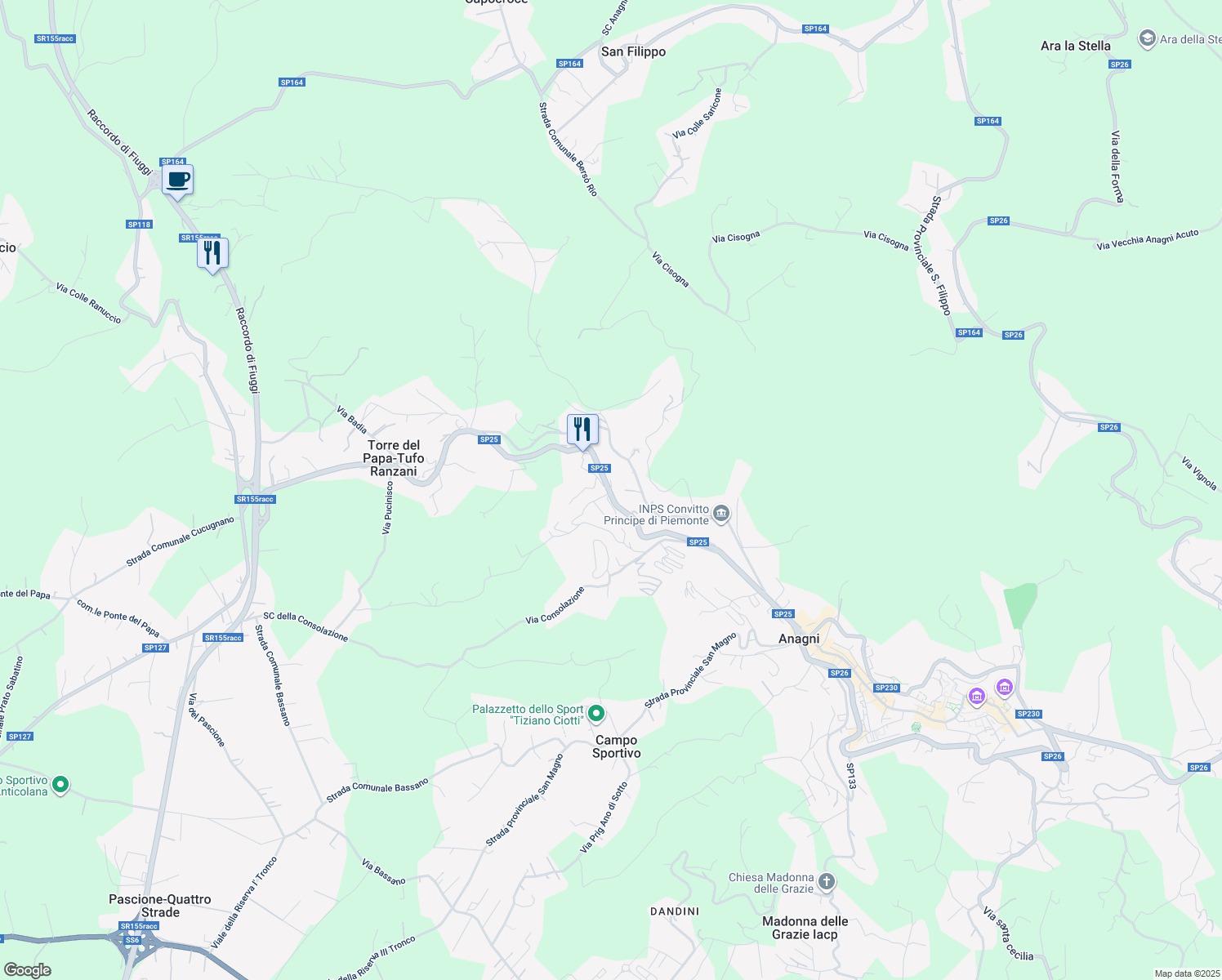 map of restaurants, bars, coffee shops, grocery stores, and more near 20 Via Cerere Navicella in Anagni