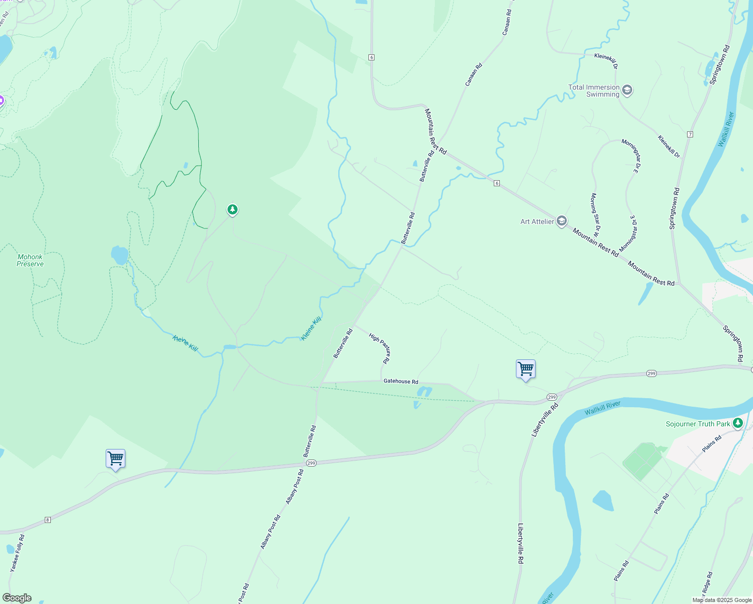 map of restaurants, bars, coffee shops, grocery stores, and more near 72 Butterville Rd in New Paltz
