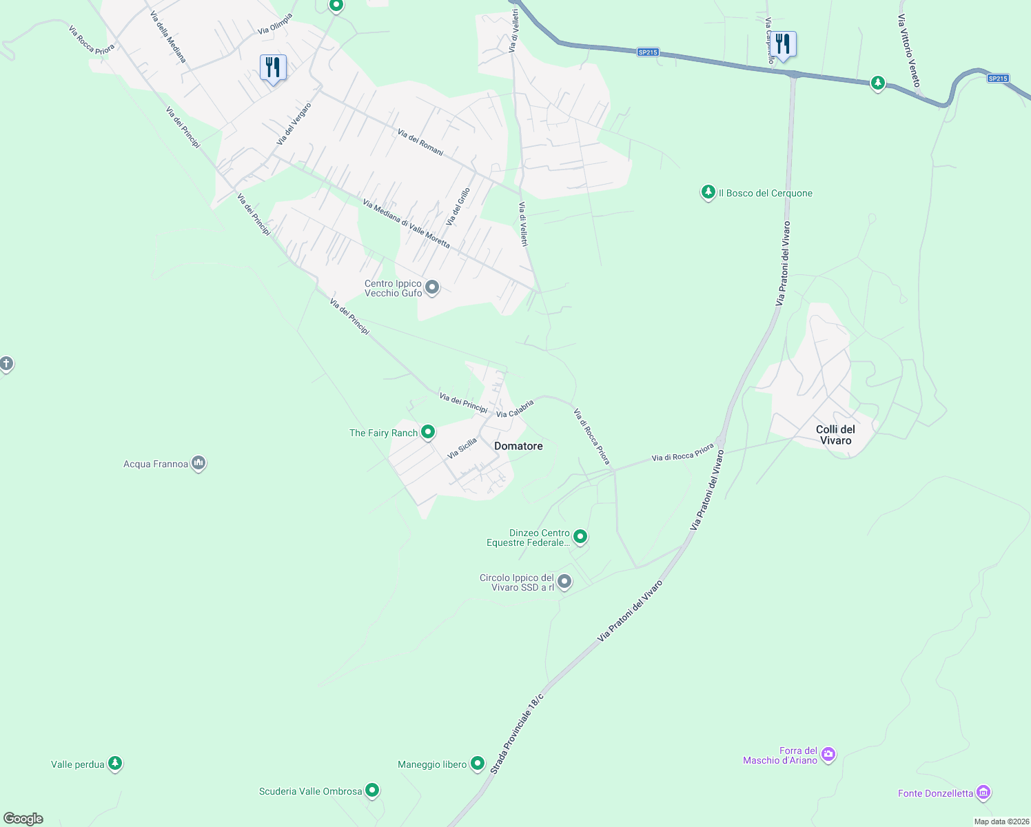 map of restaurants, bars, coffee shops, grocery stores, and more near 8 Via Calabria in Domatore