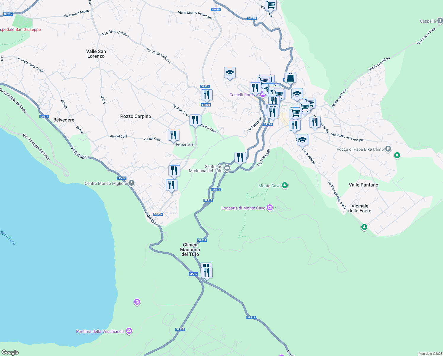 map of restaurants, bars, coffee shops, grocery stores, and more near 109 Via Roma in Città metropolitana di Roma Capitale