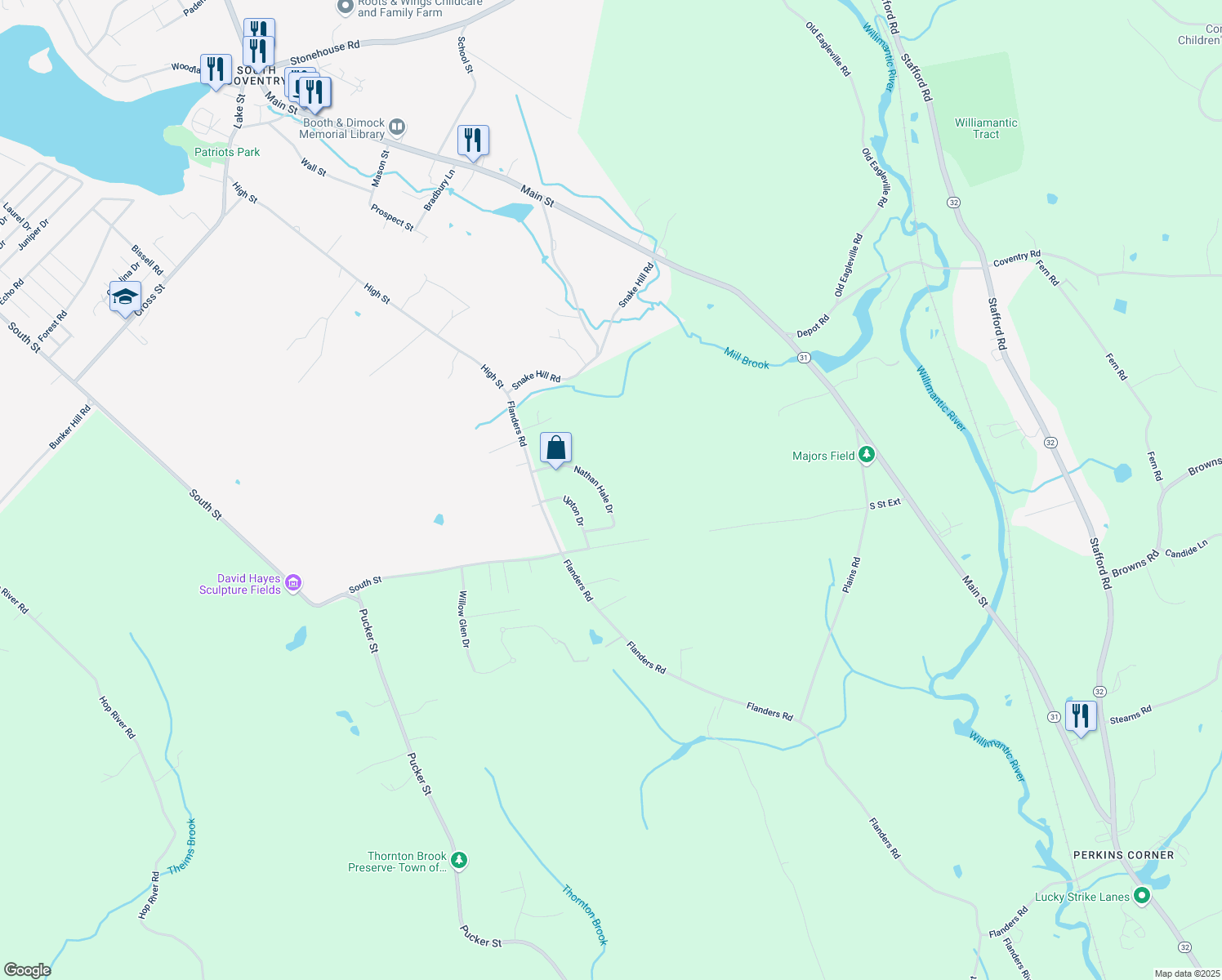map of restaurants, bars, coffee shops, grocery stores, and more near 137 Nathan Hale Drive in Coventry