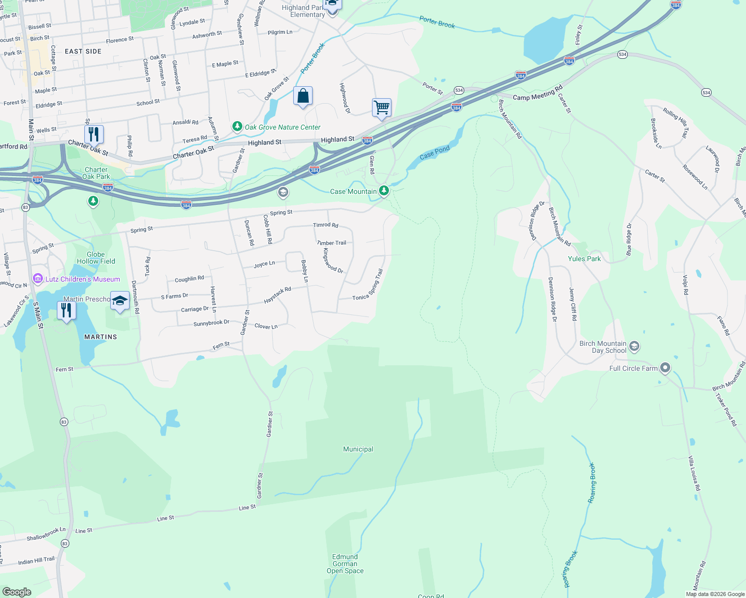 map of restaurants, bars, coffee shops, grocery stores, and more near 78 Tonica Springs Trail in Manchester