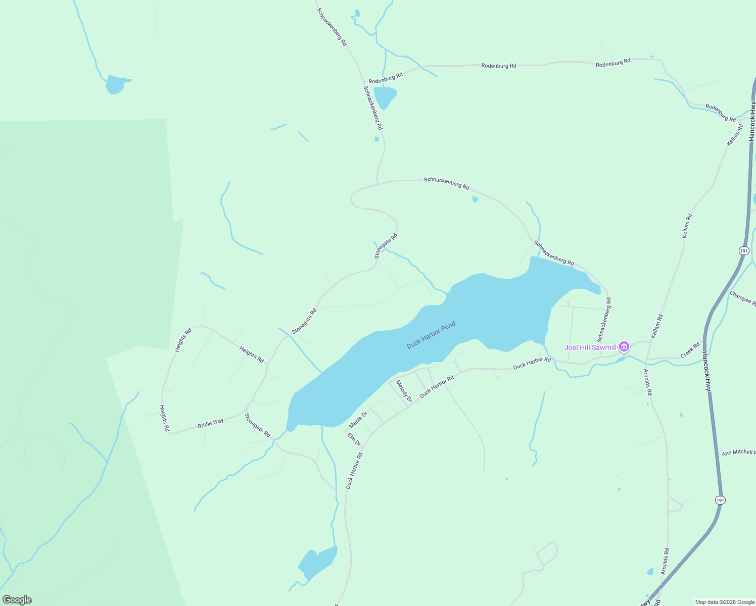 map of restaurants, bars, coffee shops, grocery stores, and more near Old Woods Road in Wayne County
