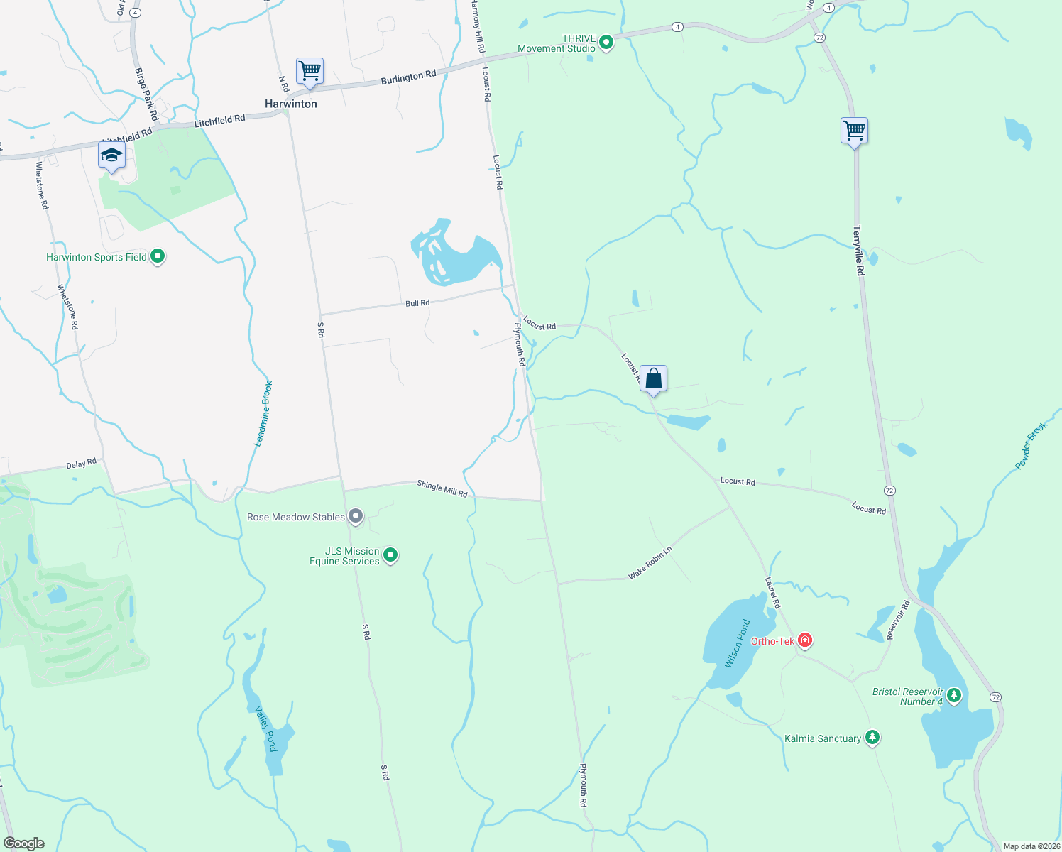 map of restaurants, bars, coffee shops, grocery stores, and more near 89 Plymouth Rd in Harwinton