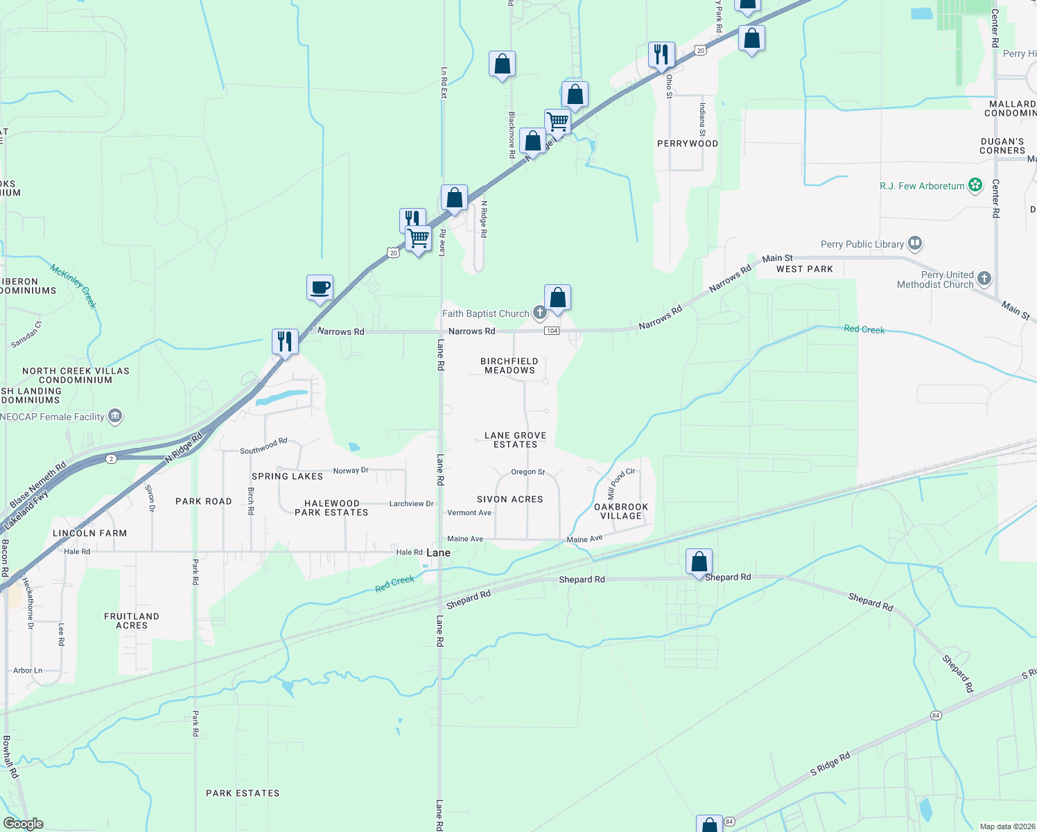 map of restaurants, bars, coffee shops, grocery stores, and more near 4240 Florida Street in Perry