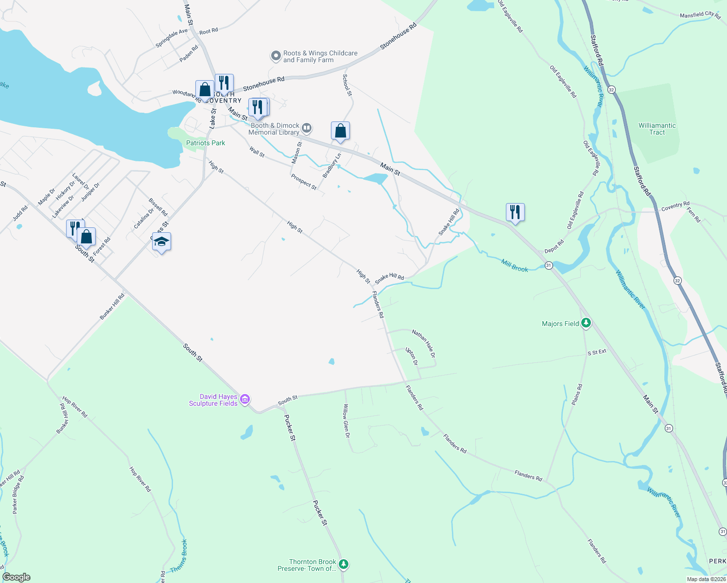 map of restaurants, bars, coffee shops, grocery stores, and more near 1205 Flanders Road in Coventry