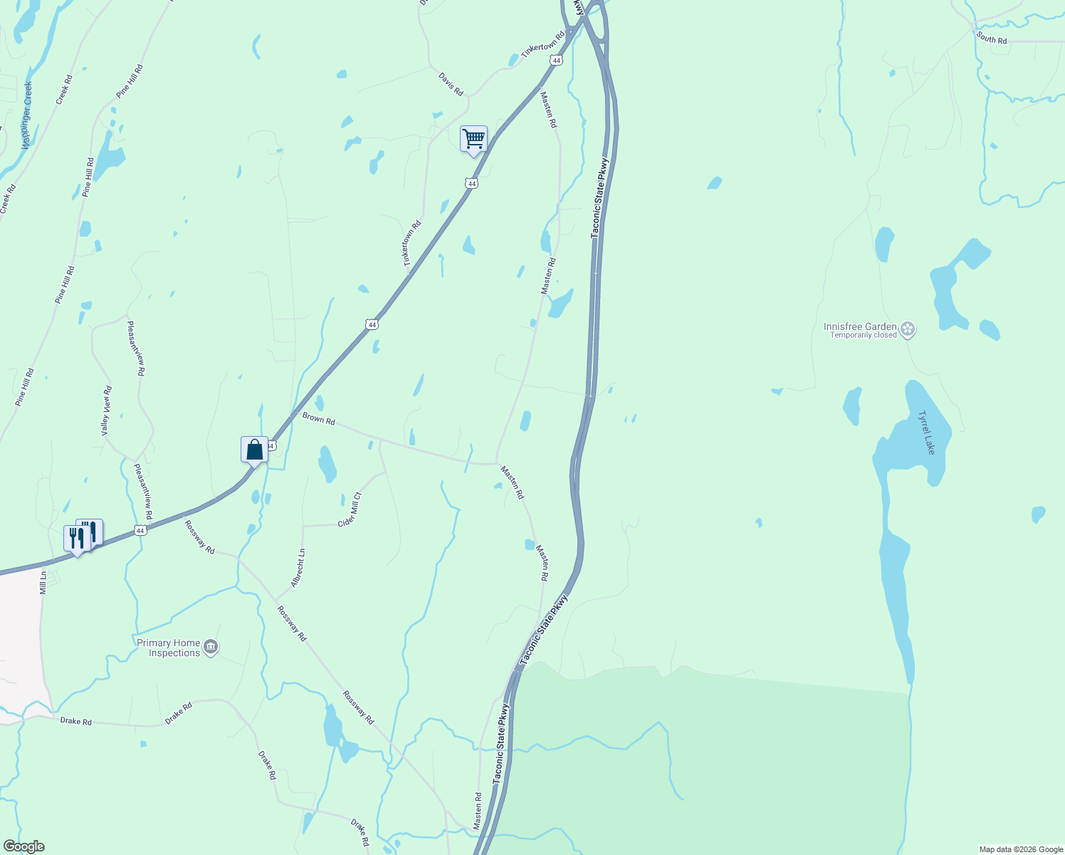 map of restaurants, bars, coffee shops, grocery stores, and more near 296 Masten Rd in Pleasant Valley