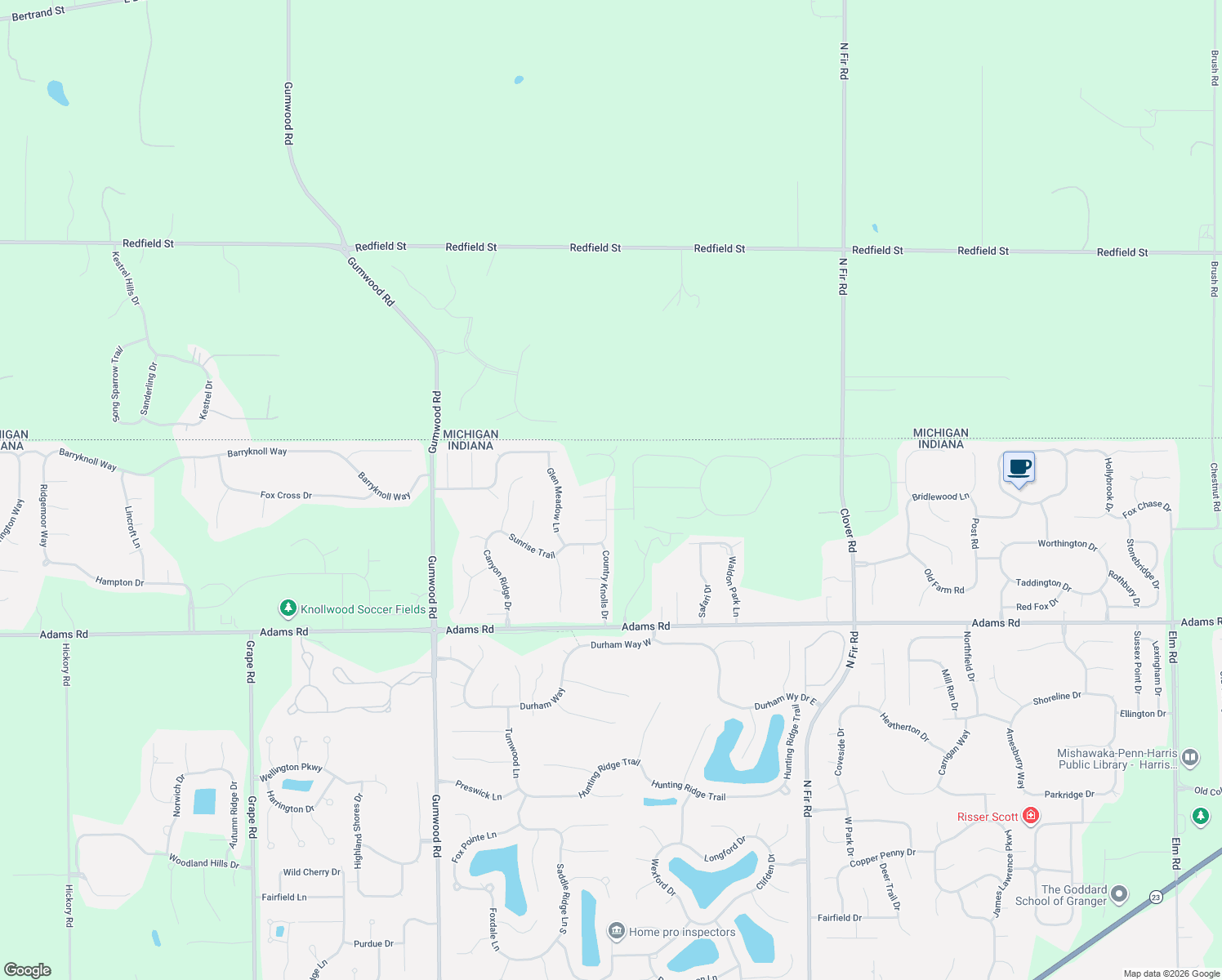 map of restaurants, bars, coffee shops, grocery stores, and more near 50600 Country Knolls Dr in Granger