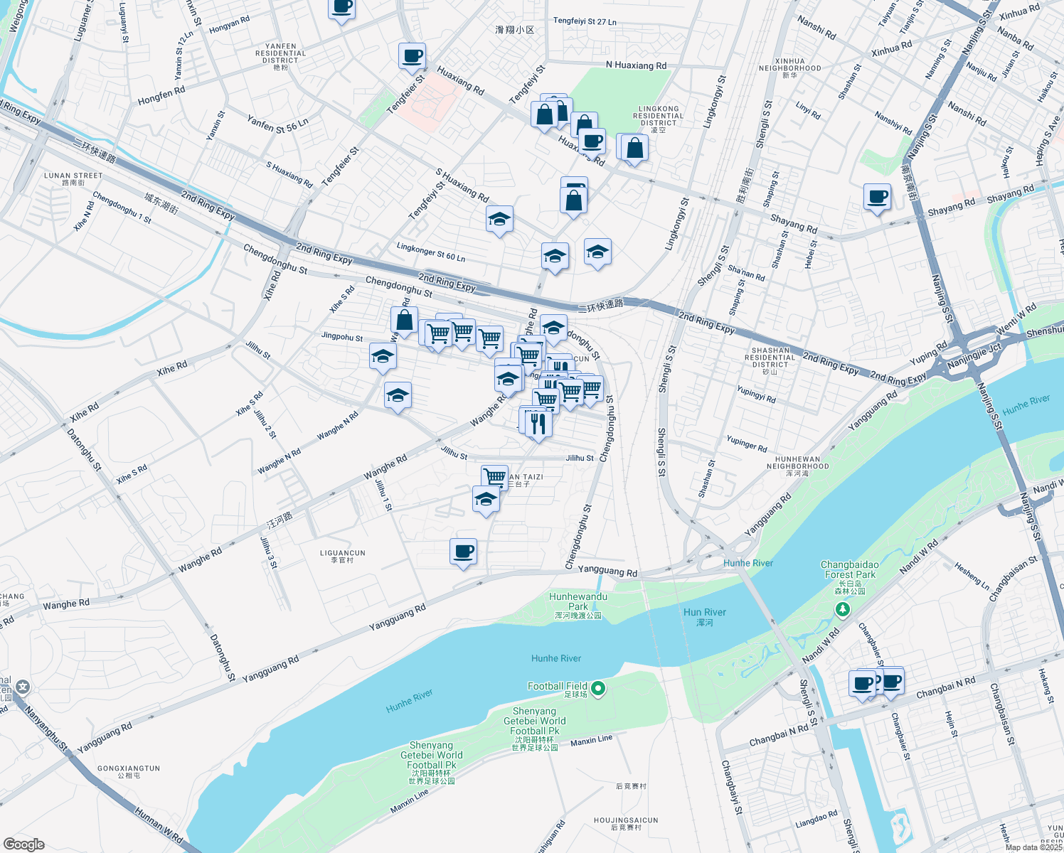map of restaurants, bars, coffee shops, grocery stores, and more near in Shenyang