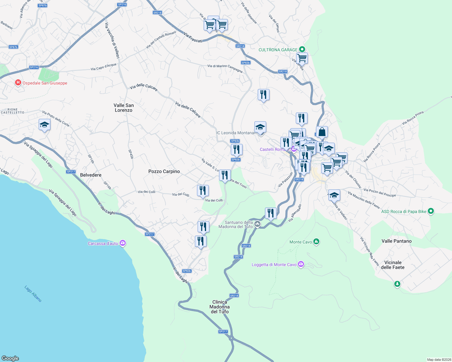 map of restaurants, bars, coffee shops, grocery stores, and more near Strada Provinciale 3b in Province of Rome