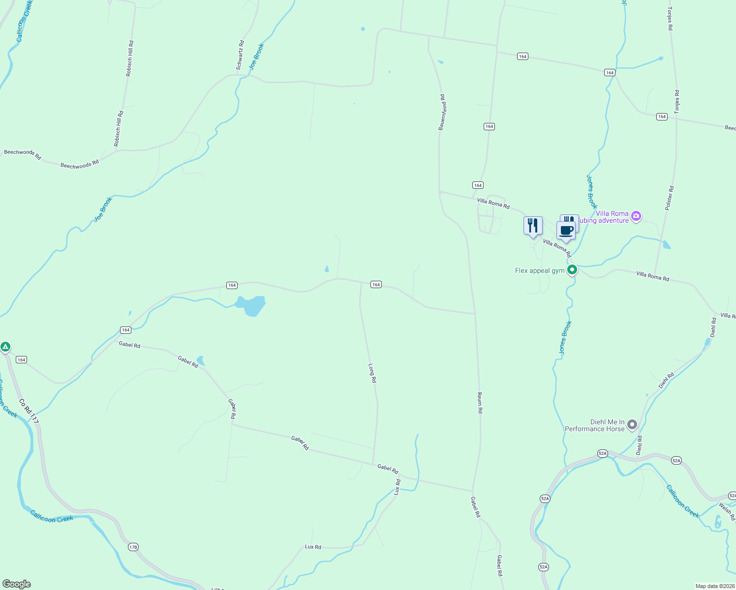 map of restaurants, bars, coffee shops, grocery stores, and more near 897 County Road 164 in Callicoon