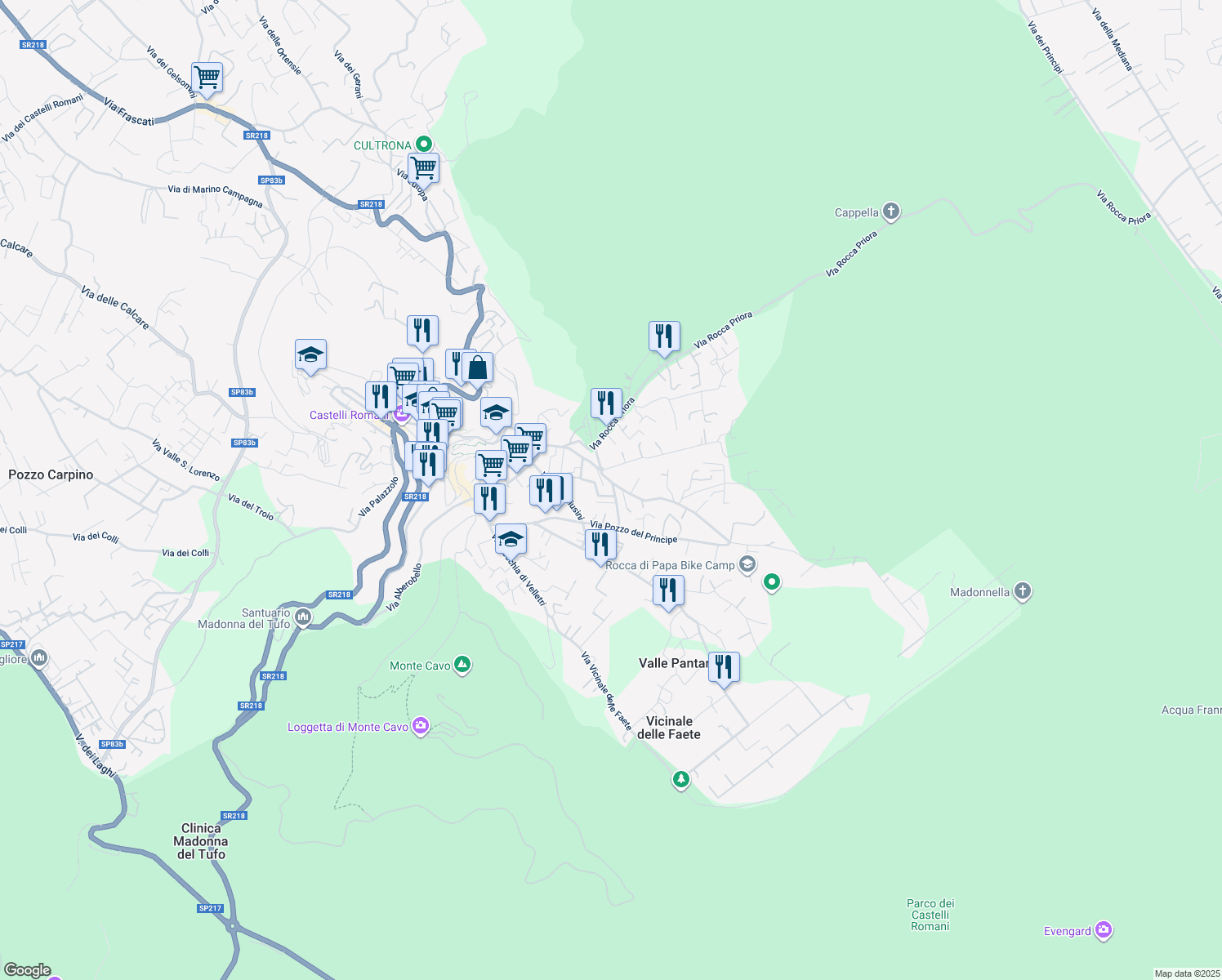 map of restaurants, bars, coffee shops, grocery stores, and more near 6 Via XIV Febbraio in Rocca di Papa