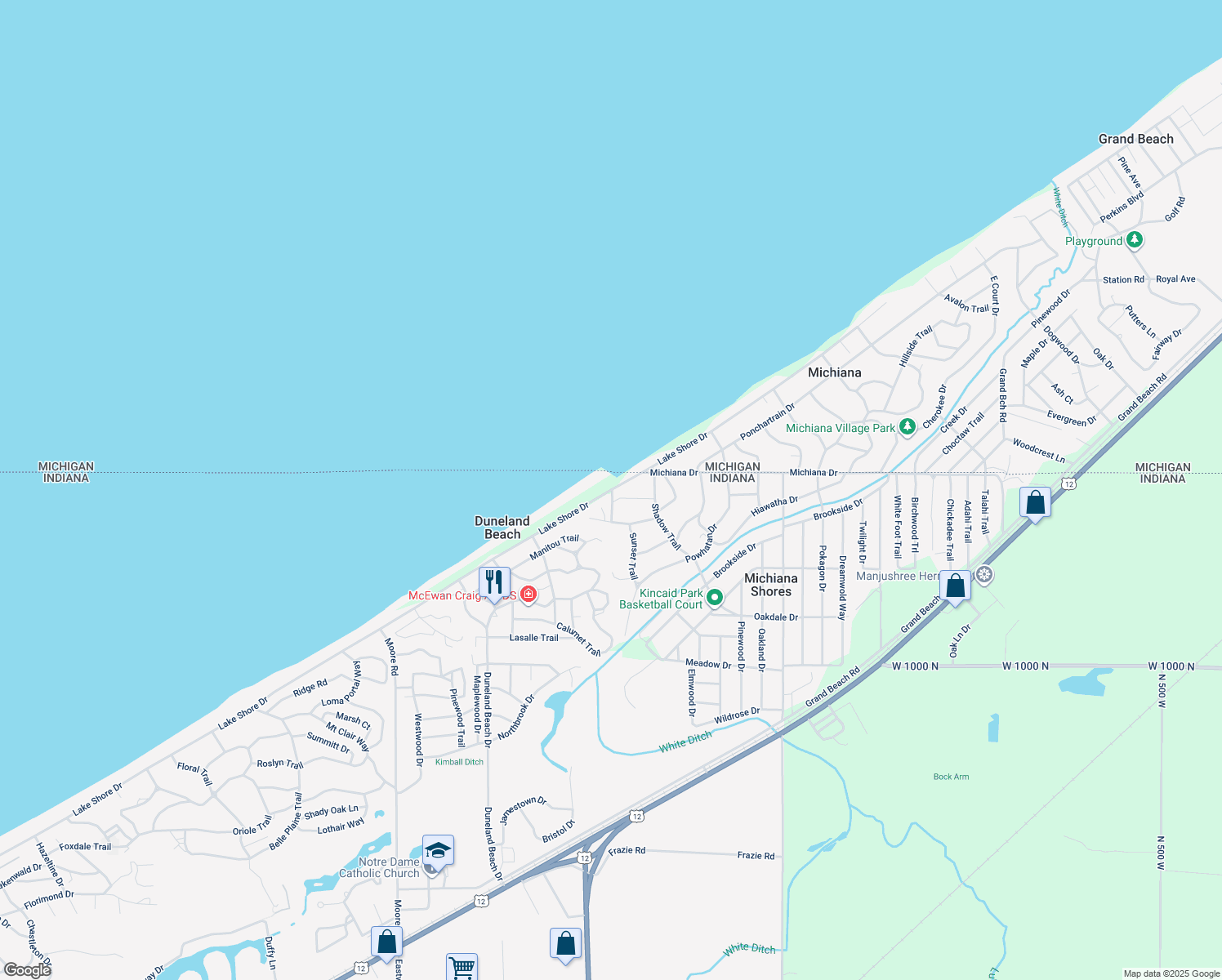 map of restaurants, bars, coffee shops, grocery stores, and more near 3533 Lake Shore Dr in Michigan City
