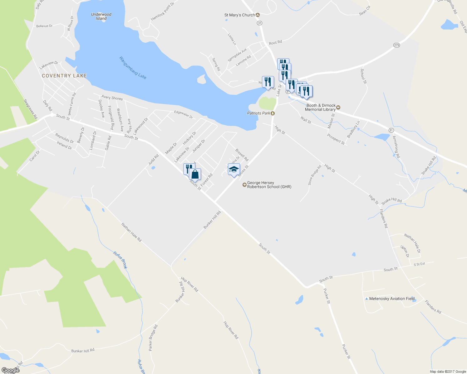 map of restaurants, bars, coffee shops, grocery stores, and more near 255 Cross Street in Coventry