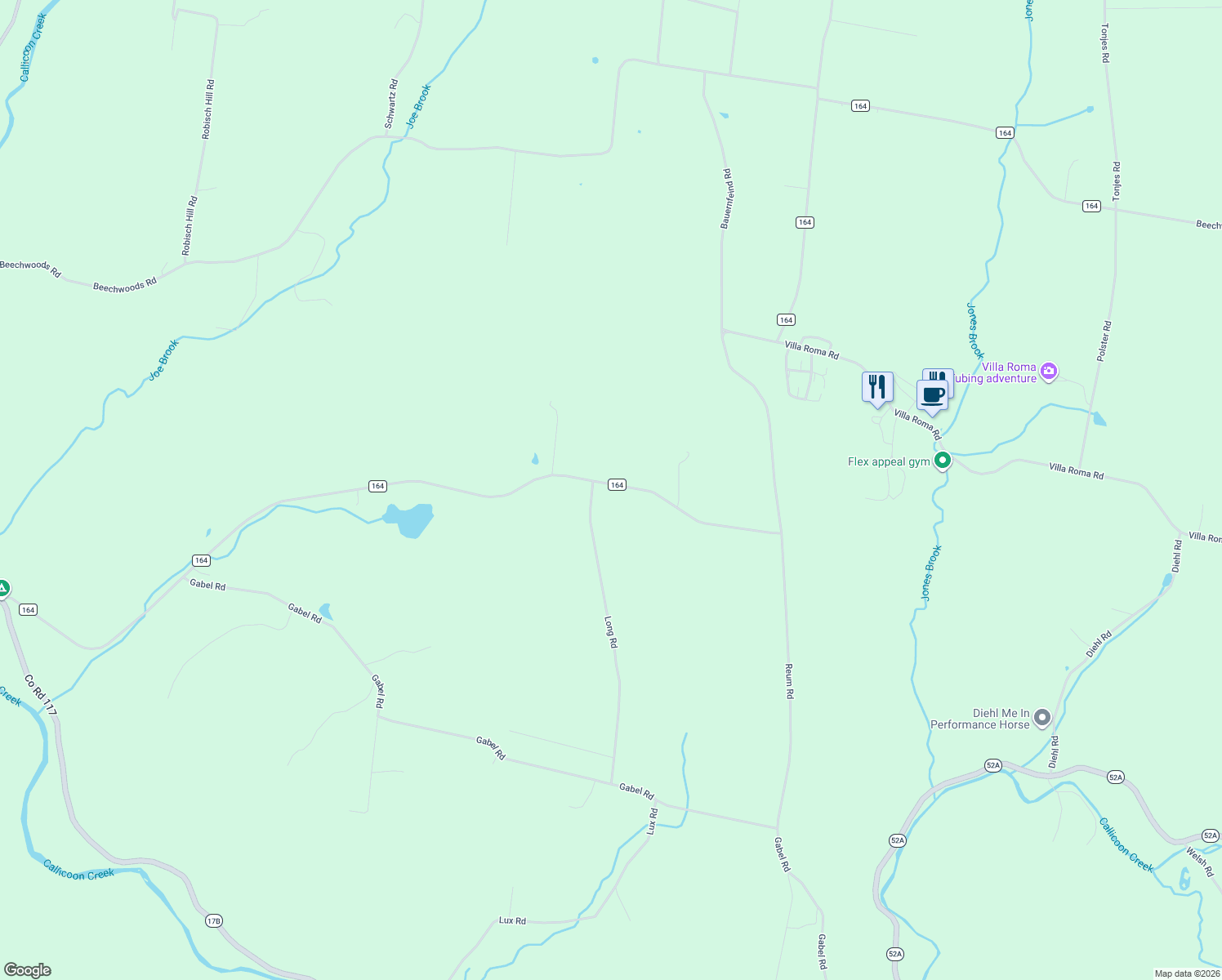 map of restaurants, bars, coffee shops, grocery stores, and more near 897 County Road 164 in Callicoon