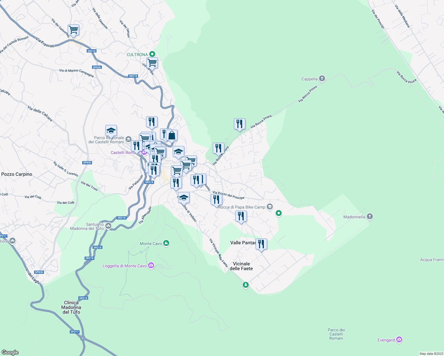 map of restaurants, bars, coffee shops, grocery stores, and more near 6 Via XIV Febbraio in Rocca di Papa