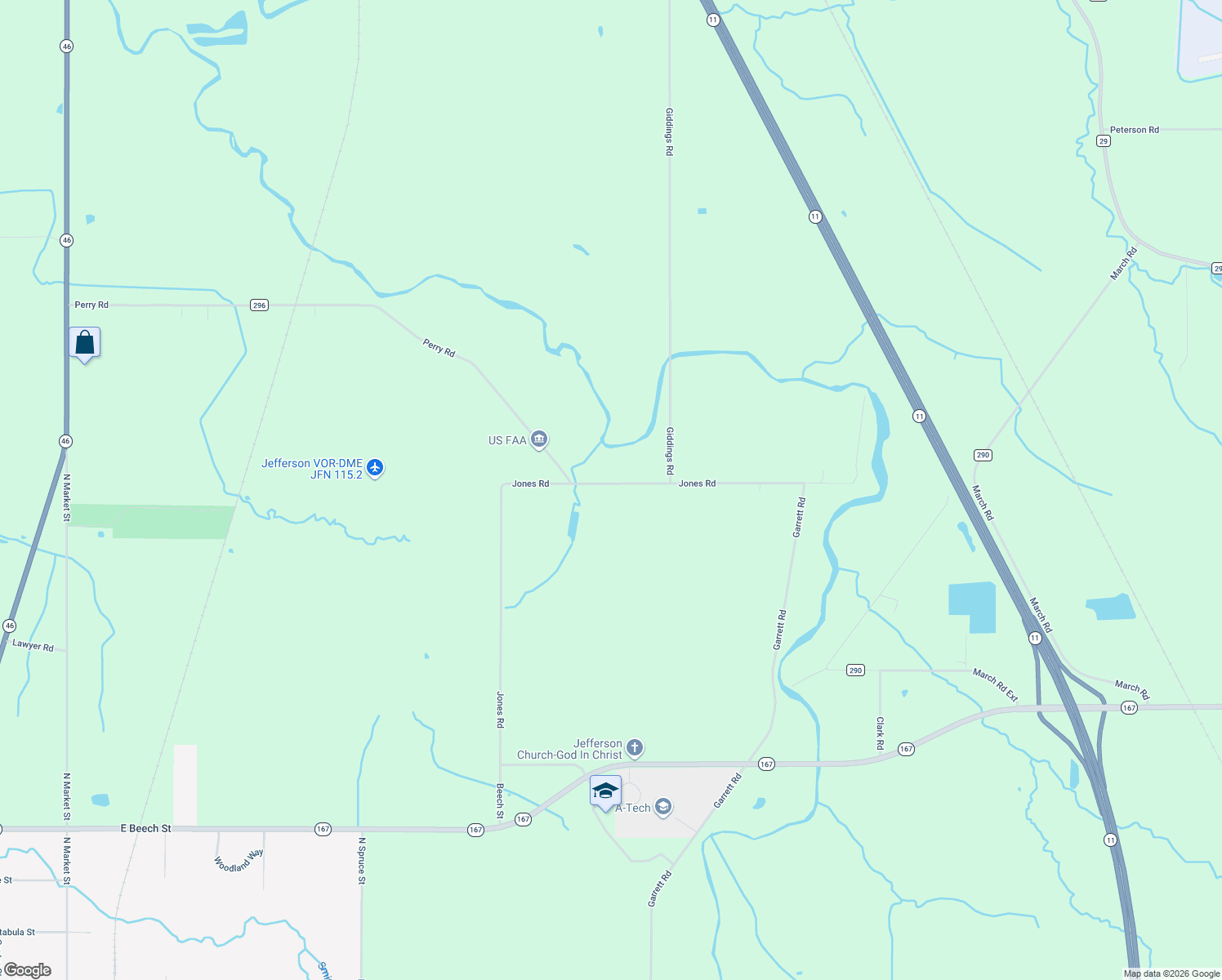 map of restaurants, bars, coffee shops, grocery stores, and more near 1446 Jones Rd in Jefferson