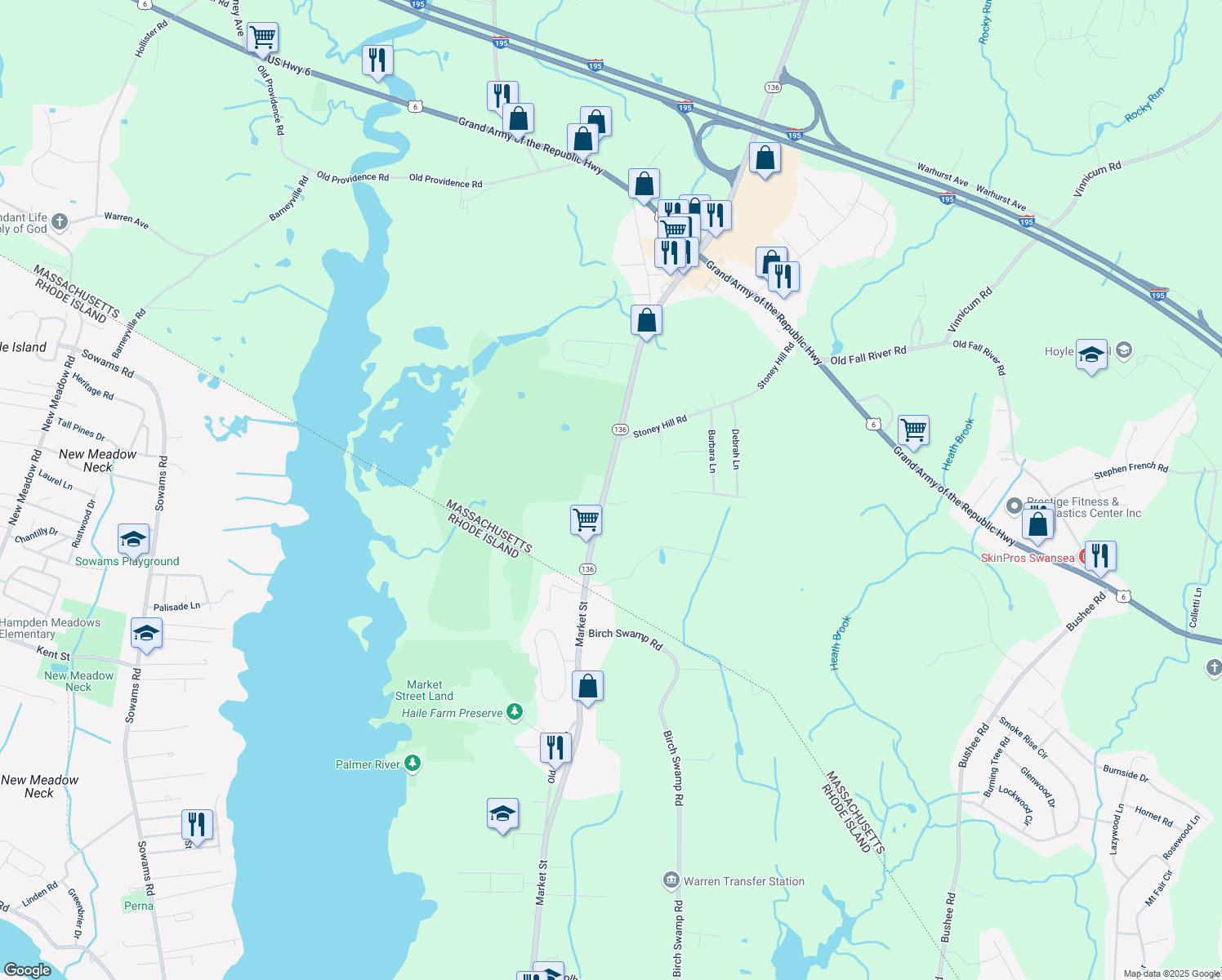 map of restaurants, bars, coffee shops, grocery stores, and more near 350 Market Street in Swansea