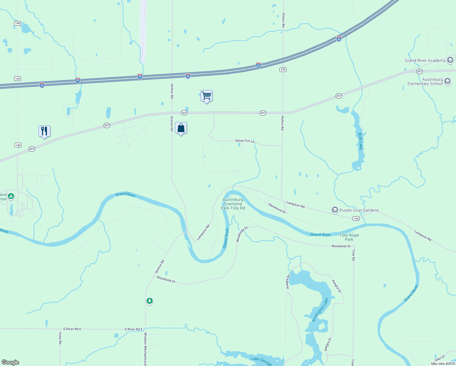 map of restaurants, bars, coffee shops, grocery stores, and more near 3857 Lampson Road in Geneva