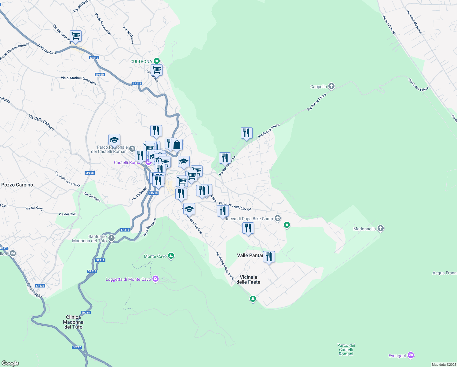 map of restaurants, bars, coffee shops, grocery stores, and more near 6 Via XIV Febbraio in Rocca di Papa