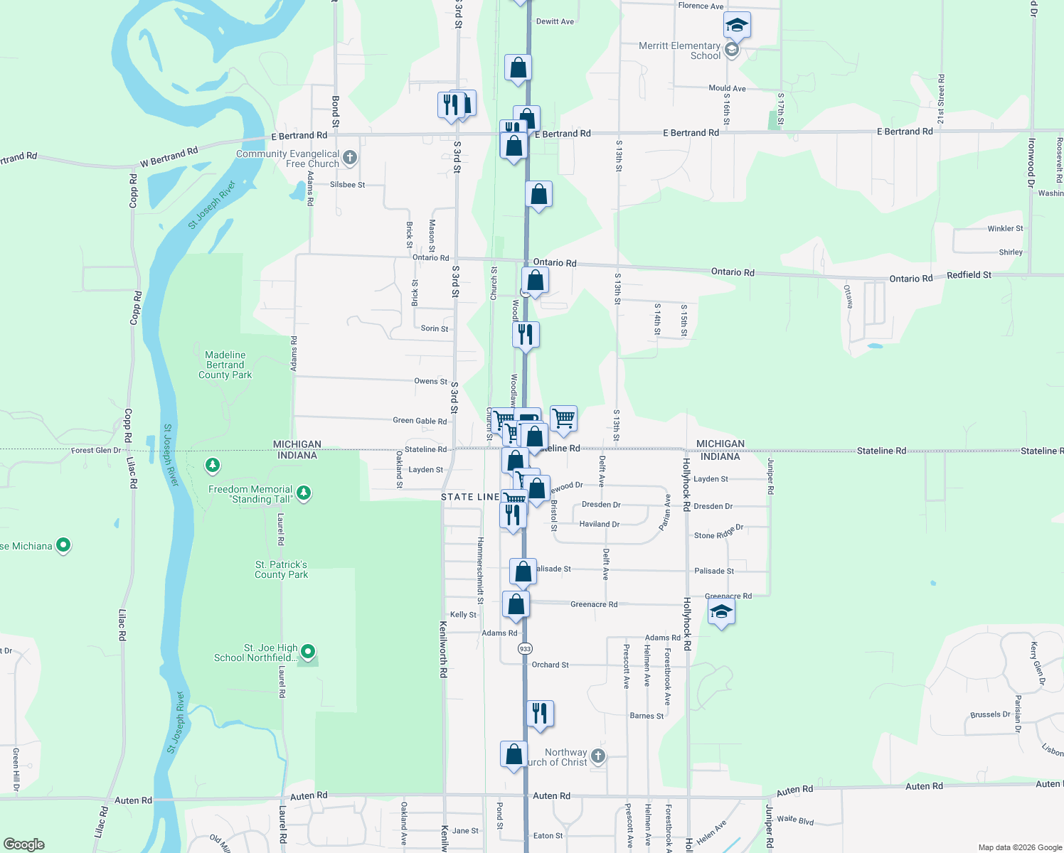 map of restaurants, bars, coffee shops, grocery stores, and more near 3145 South 11th Street in Niles