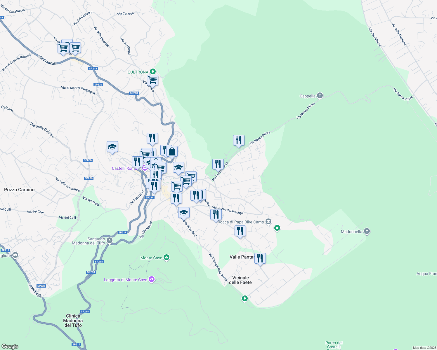 map of restaurants, bars, coffee shops, grocery stores, and more near 12B Via Rocca Priora in Rocca di Papa