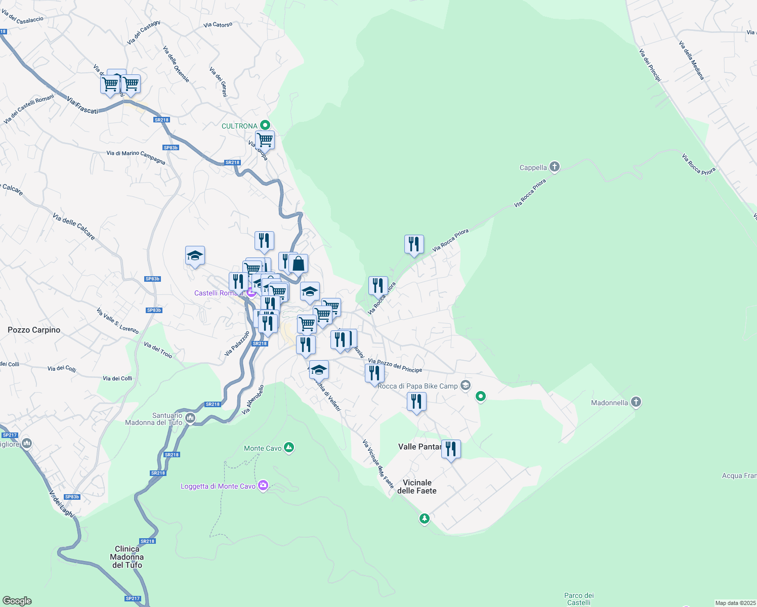 map of restaurants, bars, coffee shops, grocery stores, and more near 12B Via Rocca Priora in Rocca di Papa