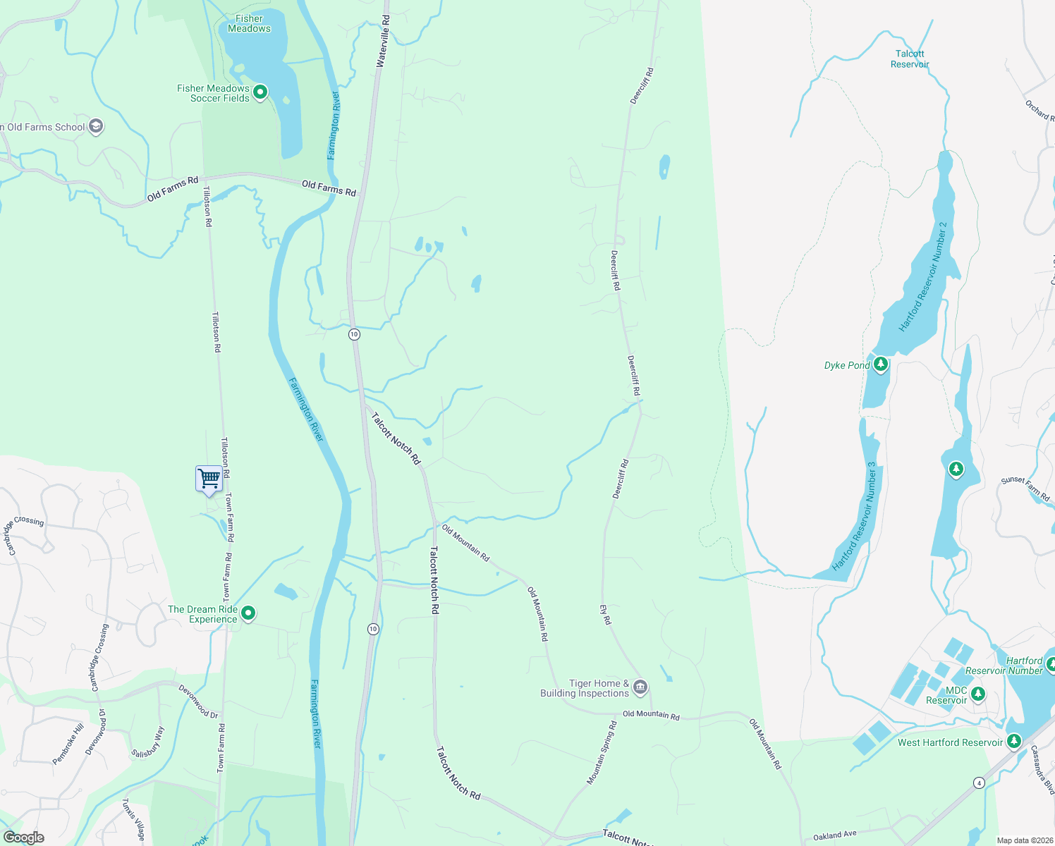 map of restaurants, bars, coffee shops, grocery stores, and more near 71 Bayberry Hill Road in Avon