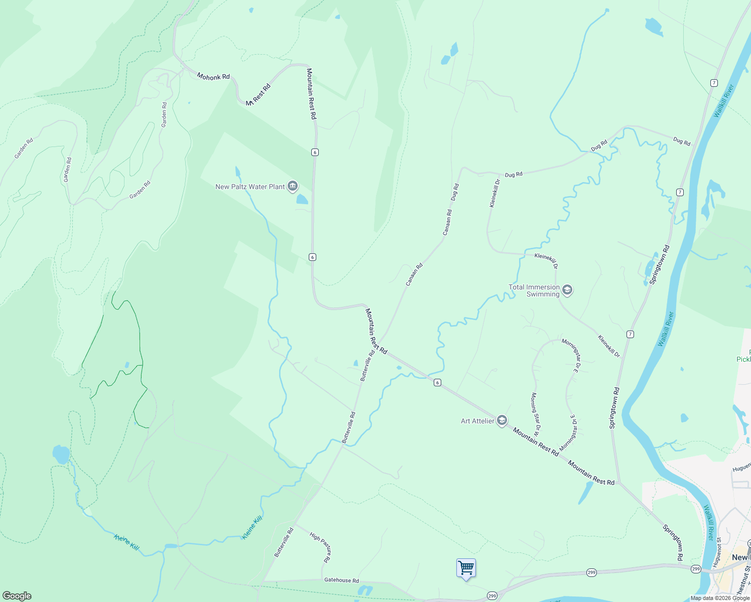 map of restaurants, bars, coffee shops, grocery stores, and more near 129 Mountain Rest Rd in New Paltz