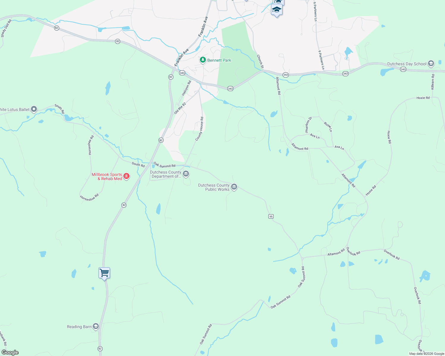 map of restaurants, bars, coffee shops, grocery stores, and more near 580 Oak Summit Road in Millbrook