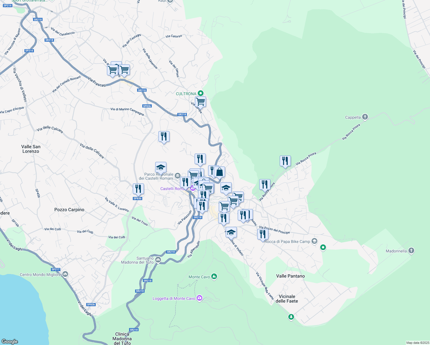 map of restaurants, bars, coffee shops, grocery stores, and more near 267 Via Frascati in Rocca di Papa
