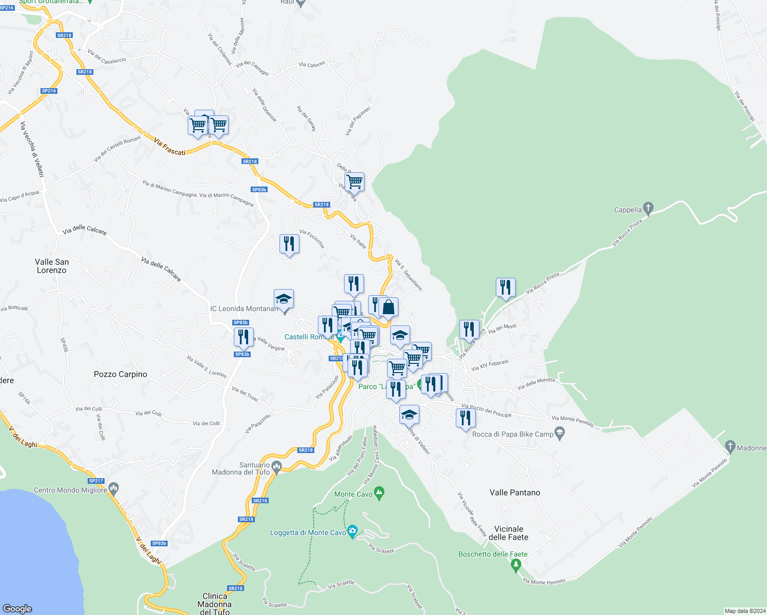 map of restaurants, bars, coffee shops, grocery stores, and more near 267 Via Frascati in Rocca di Papa