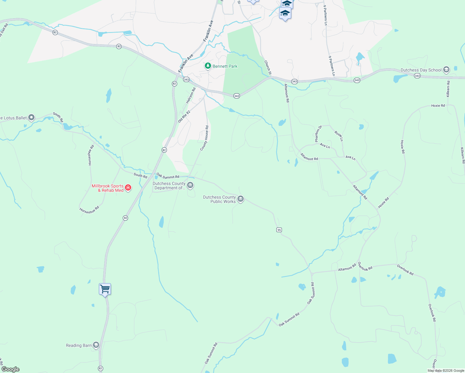 map of restaurants, bars, coffee shops, grocery stores, and more near 580 Oak Summit Road in Millbrook