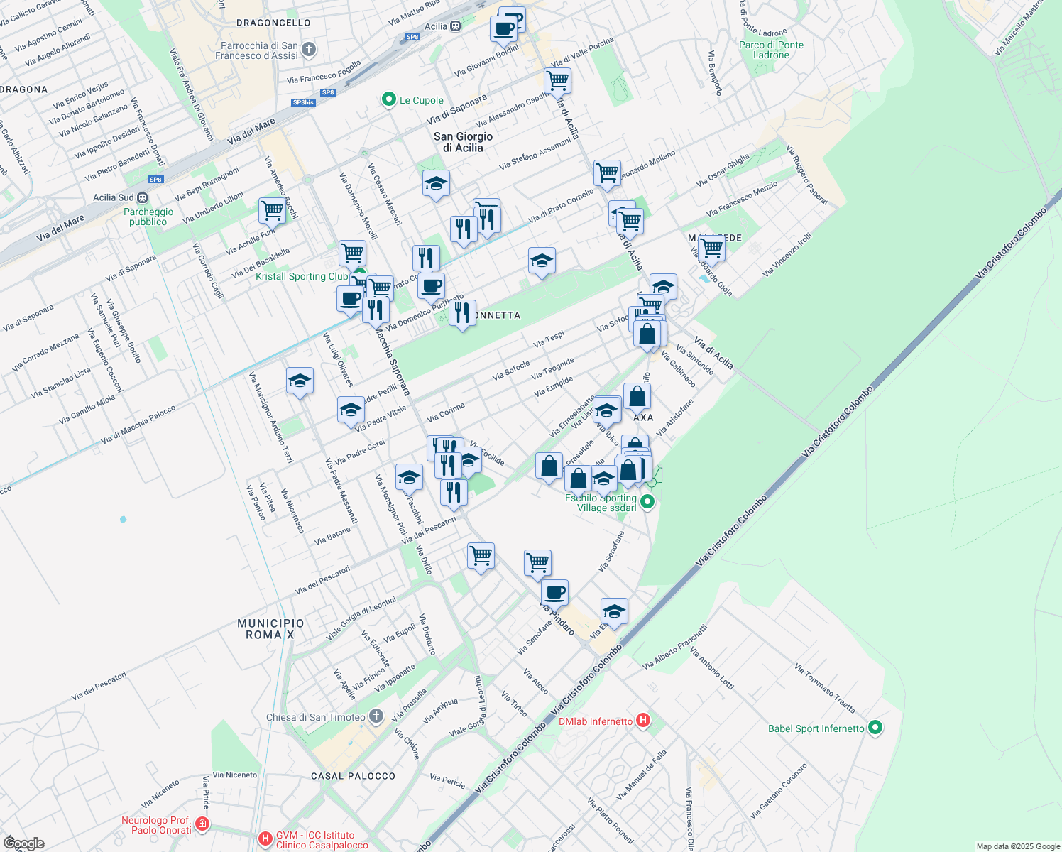 map of restaurants, bars, coffee shops, grocery stores, and more near 18 Via Fanocle in Città metropolitana di Roma Capitale