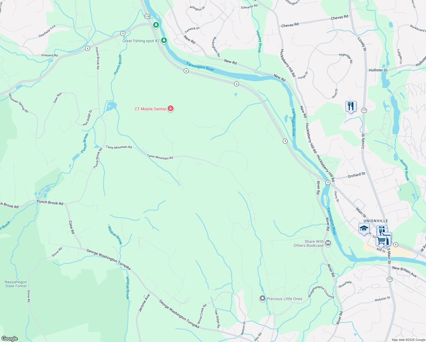 map of restaurants, bars, coffee shops, grocery stores, and more near 105 Taine Mountain Road in Burlington
