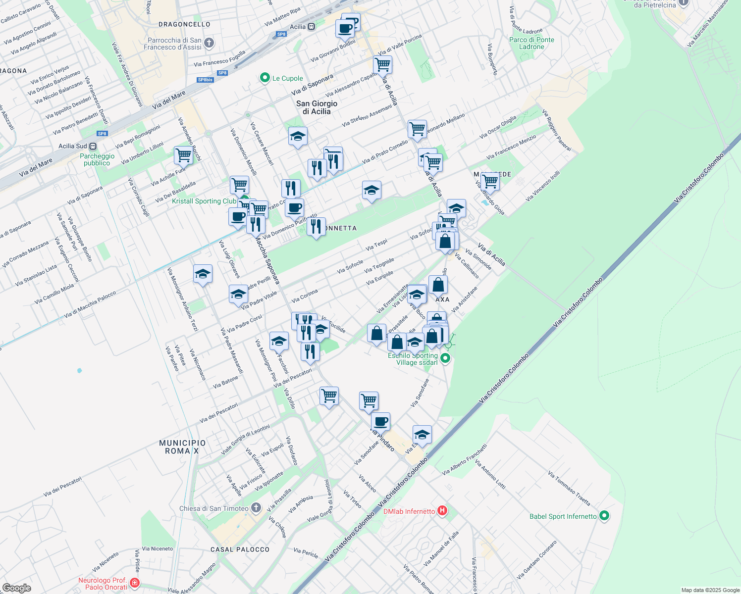 map of restaurants, bars, coffee shops, grocery stores, and more near 18 Via Fanocle in Città metropolitana di Roma Capitale